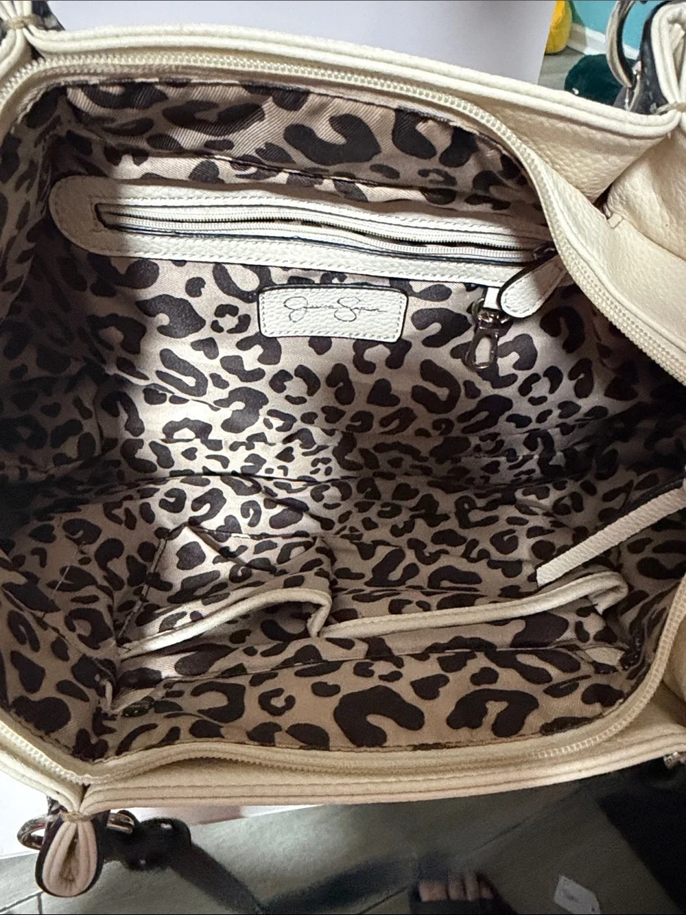 Large Jessica Simpson Classic Two-Tone Cream and Black Tote Bag